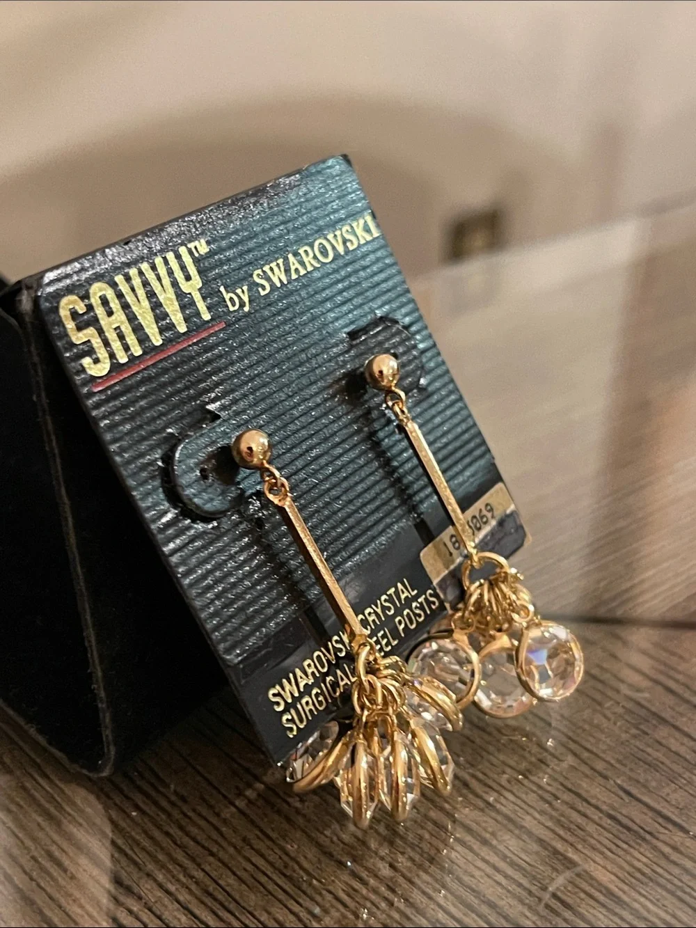 Vintage Savvy by Swarovski gold-tone stick drop earrings w/ clustered crystals